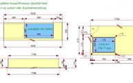 CAD Zeichnung der zwei Arbeitsplatten und einer Fensterbank