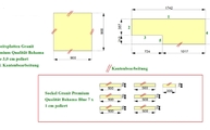 CAD Zeichnung der zwei Arbeitsplatten und sieben Wischleisten aus Granit
