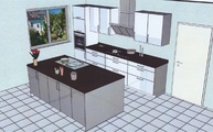 3-D Skizze der Küche mit den neuen Granit Arbeitsplatten