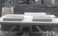 Produktion - 4011 Coldburst Concrete Caesarstone Doppelwaschtisch von unten