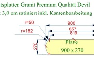 Zeichnung der nachträglich bestellten Granit Devil Black Arbeitsplatte