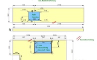 CAD Zeichnung der Arbeitsplatte und Wischleiste aus Dekton