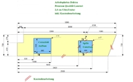 CAD Zeichnung der Dektonplatte mit 2 Ausschnitten und Bohrung