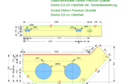 CAD Zeichnung der Dekton Waschtischplatte und Wischleisten