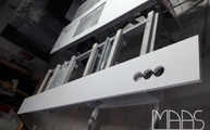Produktion - Ice White K2 Quarz Rückwand mit Steckdosenbohrungen