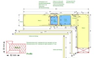 CAD Zeichnung der zwei Level Keramik Arbeitsplatten mit Schürzen