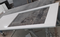 Produktion - White Storm Silestone Arbeitsplatte mit Ausschnitt