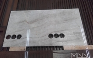 Produktion - Taj Mahal Granit Rückwand mit Steckdosenbohrungen