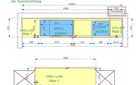 CAD Zeichnung der drei Arbeitsplatte mit 2 gesägten Ausschnitten